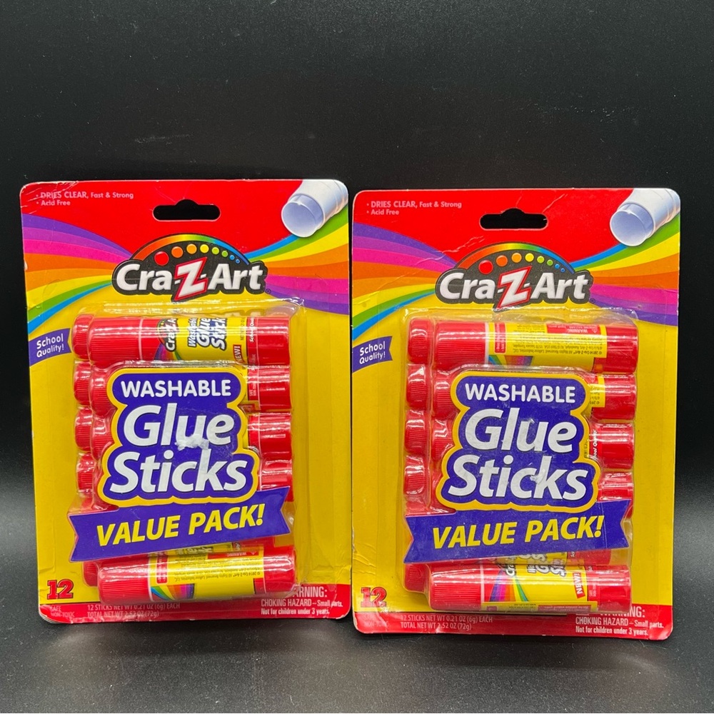 2 Packs of CraZart 12 Pack (24pc) Washable Glue Sticks Non-Toxic New and Sealed